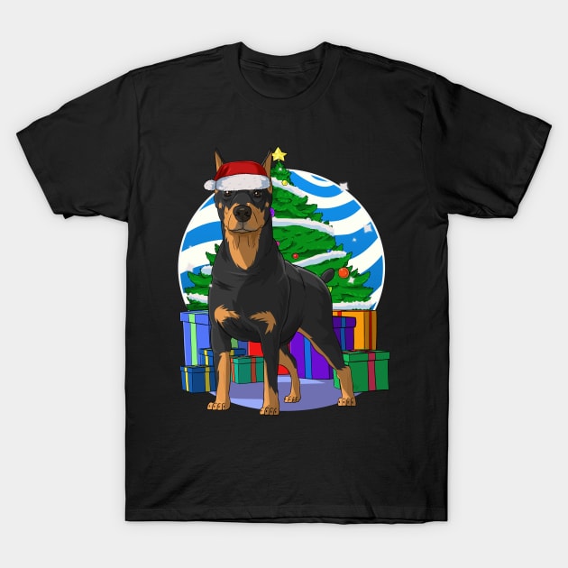 Doberman Pinscher Santa Christmas Tree T-Shirt by Noseking